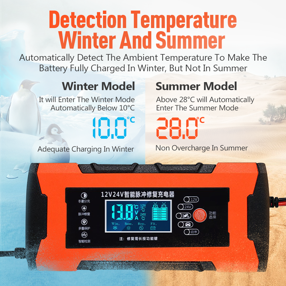 車のバッテリー充電器 10A 12V 自動車バッテリー充電器 24V 5A カーアクセサリーデジタルディスプレイ検出パルス修理車の充電器