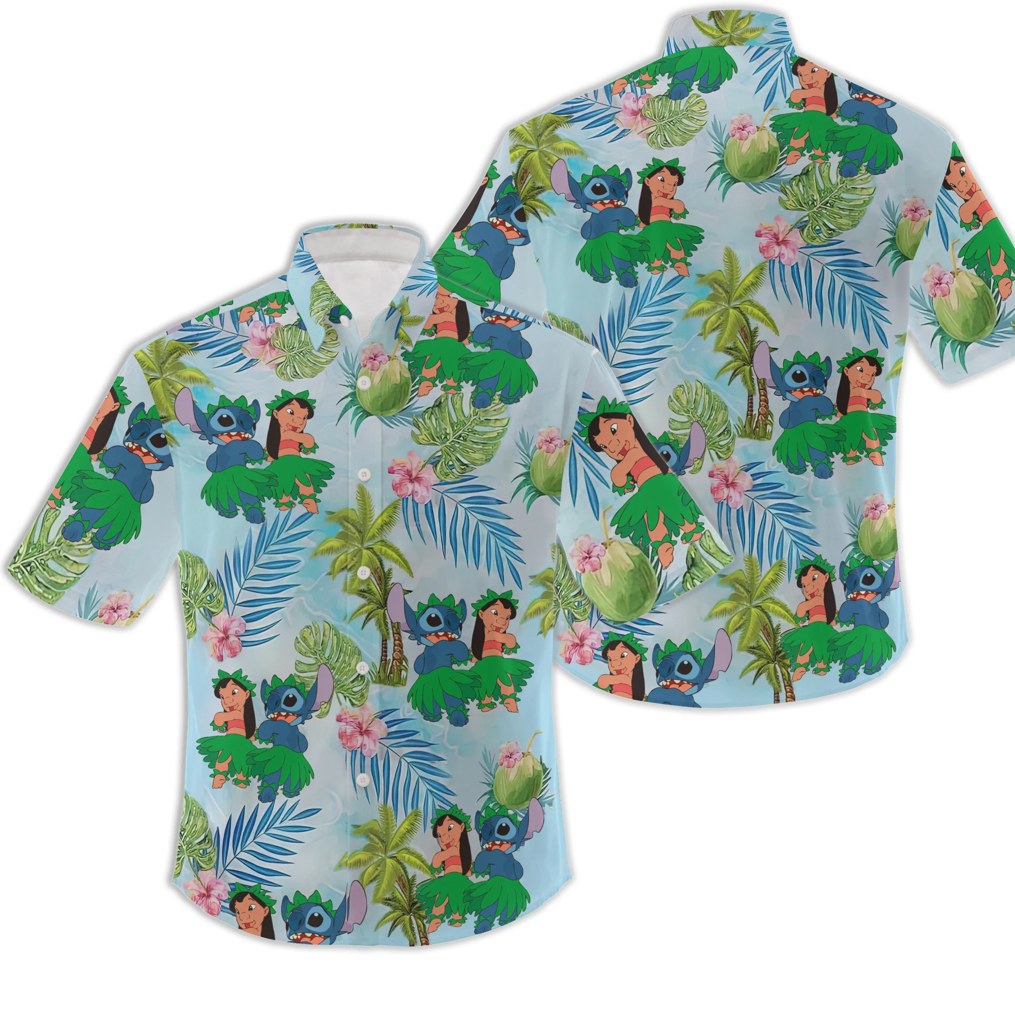 Lilo Stitch Hawaii hemd Sommer Herren-und Damenmode Kurzarm hemden Disney Hawaii hemd Stich lässiges Strand hemd