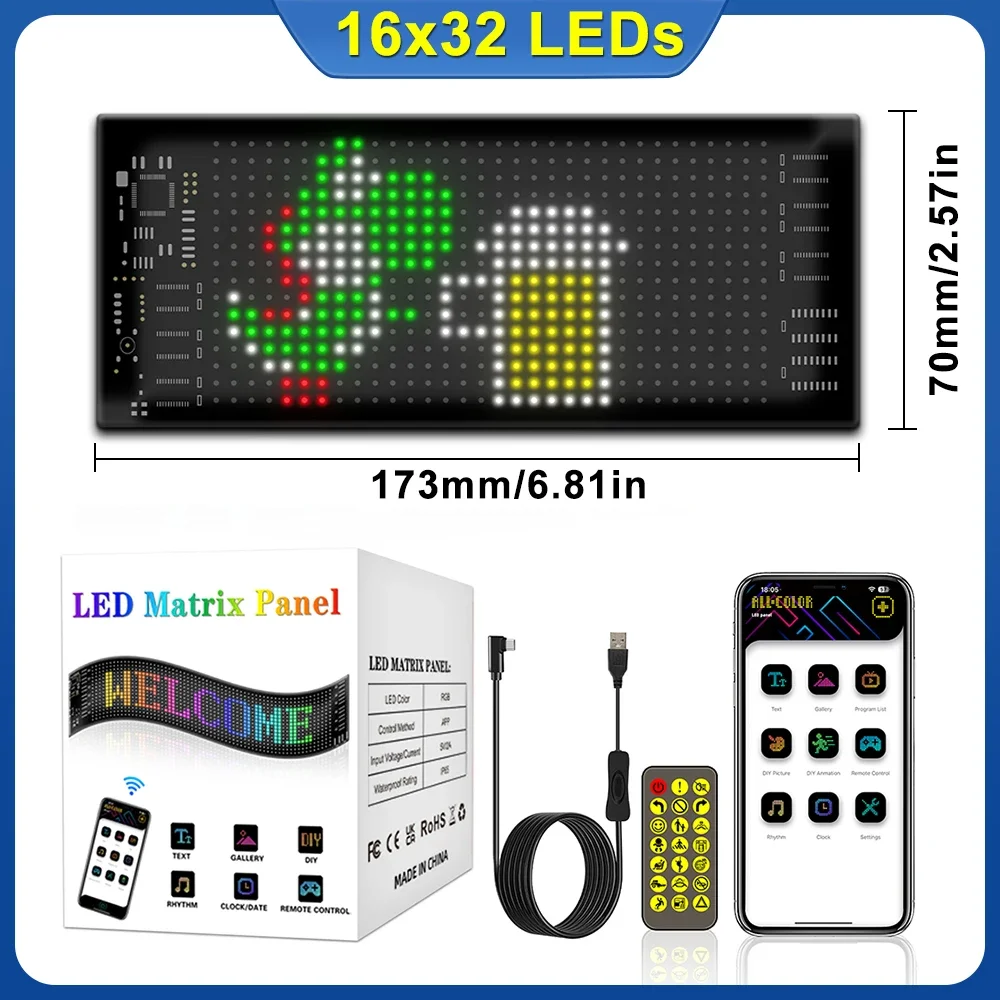 Samochodowy panel LED z Bluetooth, sterowany aplikacją, matryca pikselowa, lampka nocna, programowalny, elastyczny wyświetlacz LED do samochodu, sklepu, hotelu, baru.