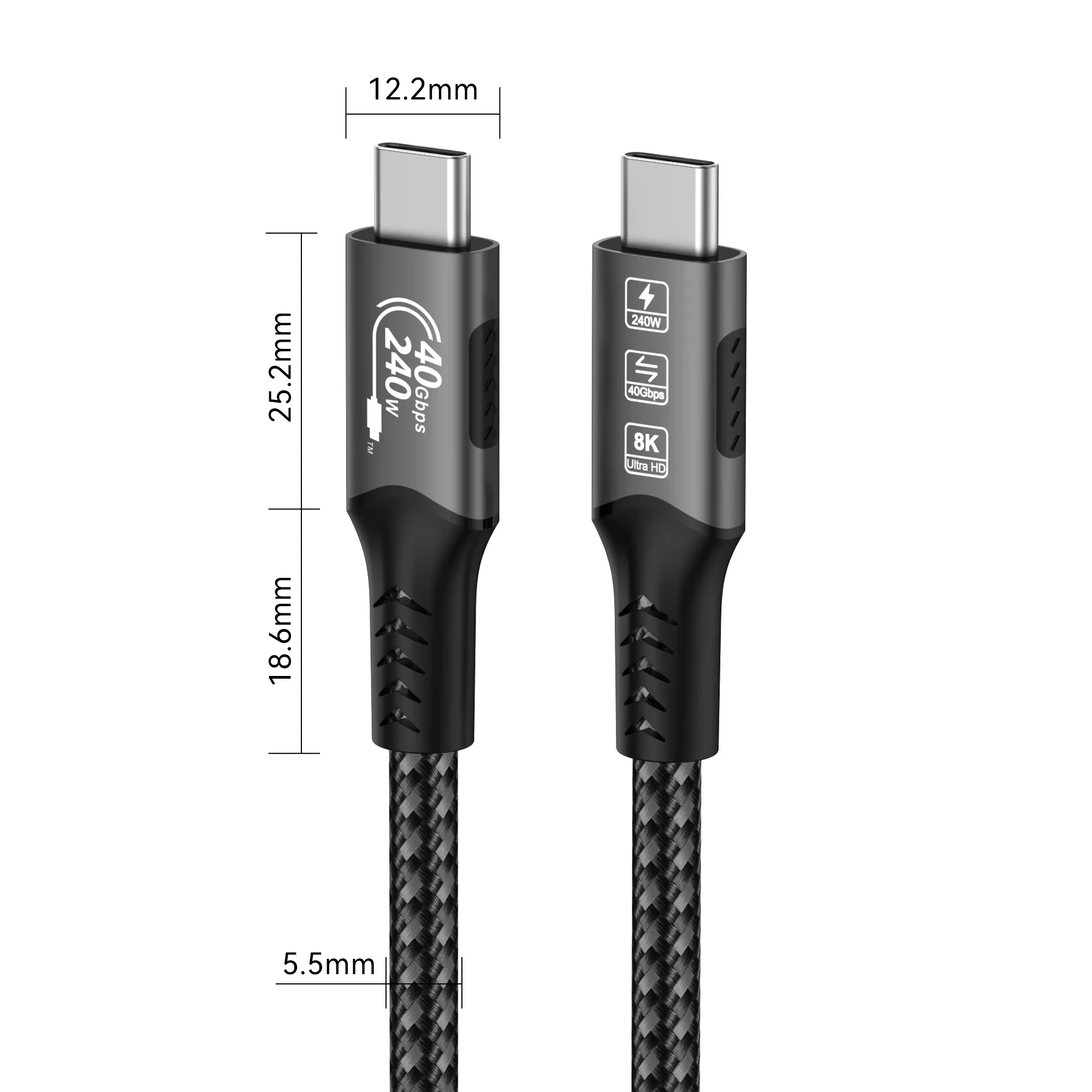 สาย USB4 Thunderbolt 3/4 40Gbps USB-C สายวิดีโอ 8K รองรับ PD240W ชาร์จเร็ว เหมาะสำหรับ iPhone 16 Macbook สายดาต้าสำหรับฮาร์ดดิสก์