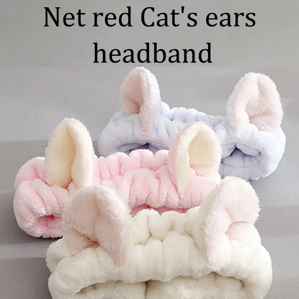 Cute Cat Spa Headband for Washing Face Makeup Skincare, Animal Headbands for Women Girls Trendy Stuff Gifts Soft Coral Fleece Fa