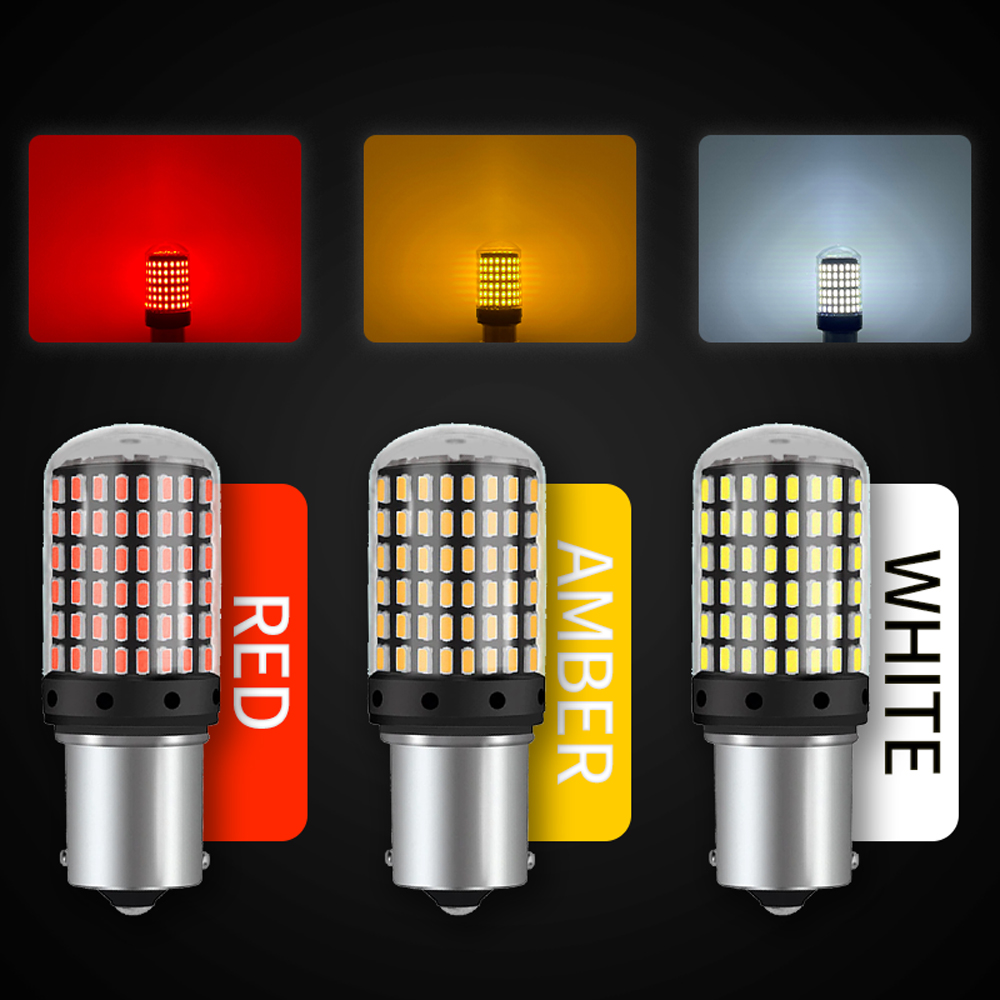 2pcs 1156 BA15S P21W BAU15S PY21W 7440 W21W P21/5W 1157 BAY15D 7443 3157 หลอดไฟ LED 144smd CanBus โคมไฟย้อนกลับไฟเลี้ยว