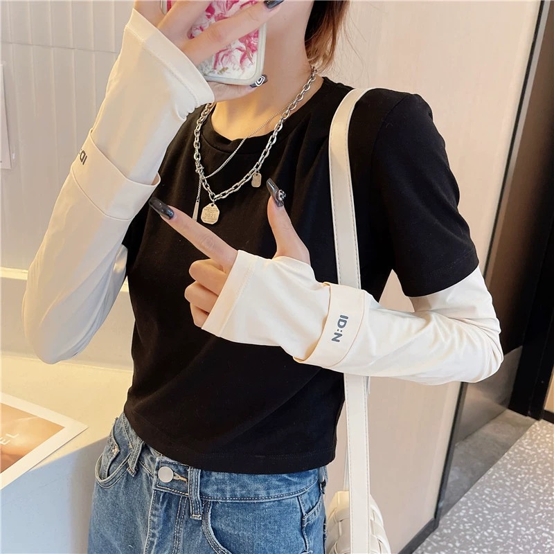 Summer Ice Silk Sun Protection Sleeves Driving Gloves Long Fingerless Cool Arm Warmer Solid Color Outdoor Beach Arm Protection