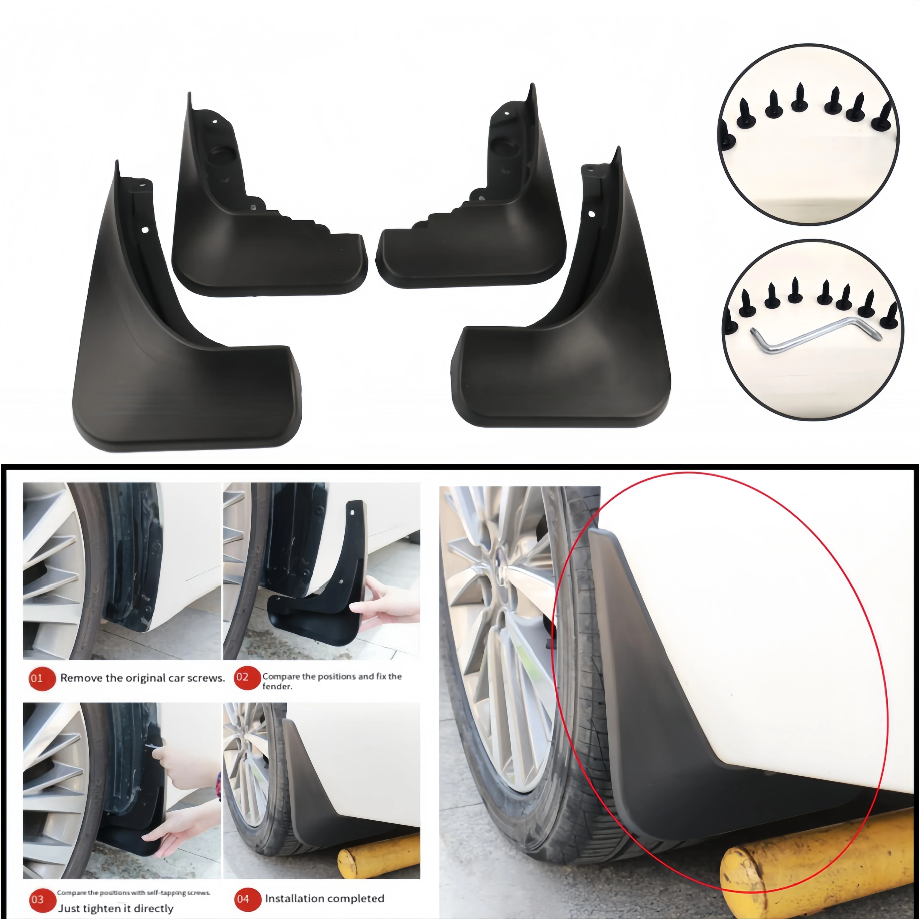 4 pçs pneu de carro fender mud flaps respingo guardas parafuso incluído protetor da roda traseira dianteira acessórios para universal auto suv caminhão