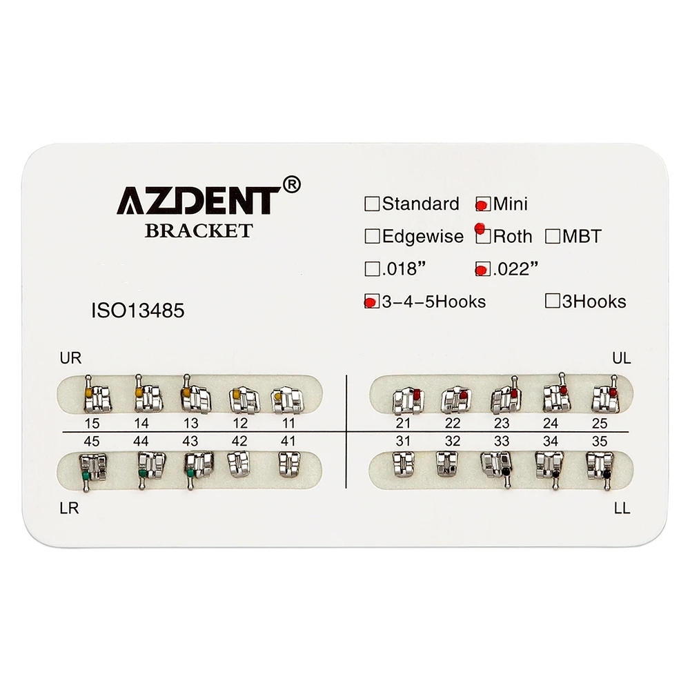 AZDENT 10 แพ็คทันตกรรมวงเล็บจัดฟันรั้งโลหะ MINI มาตรฐาน Roth MBT สล็อต 0.022 0.018 ตะขอ 3-4-5 20pcs ต่อแพ็ค
