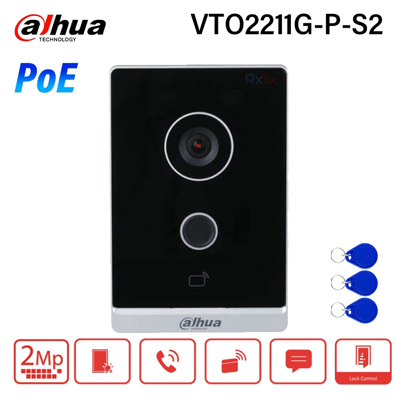 Dahua VTO2211G-P-S2 PoE Video-intercom HD IR Nachtzicht Tweerichtingsgesprek Deurbel IP-camerabediening 2 sloten IC-kaart APP Ontgrendelen