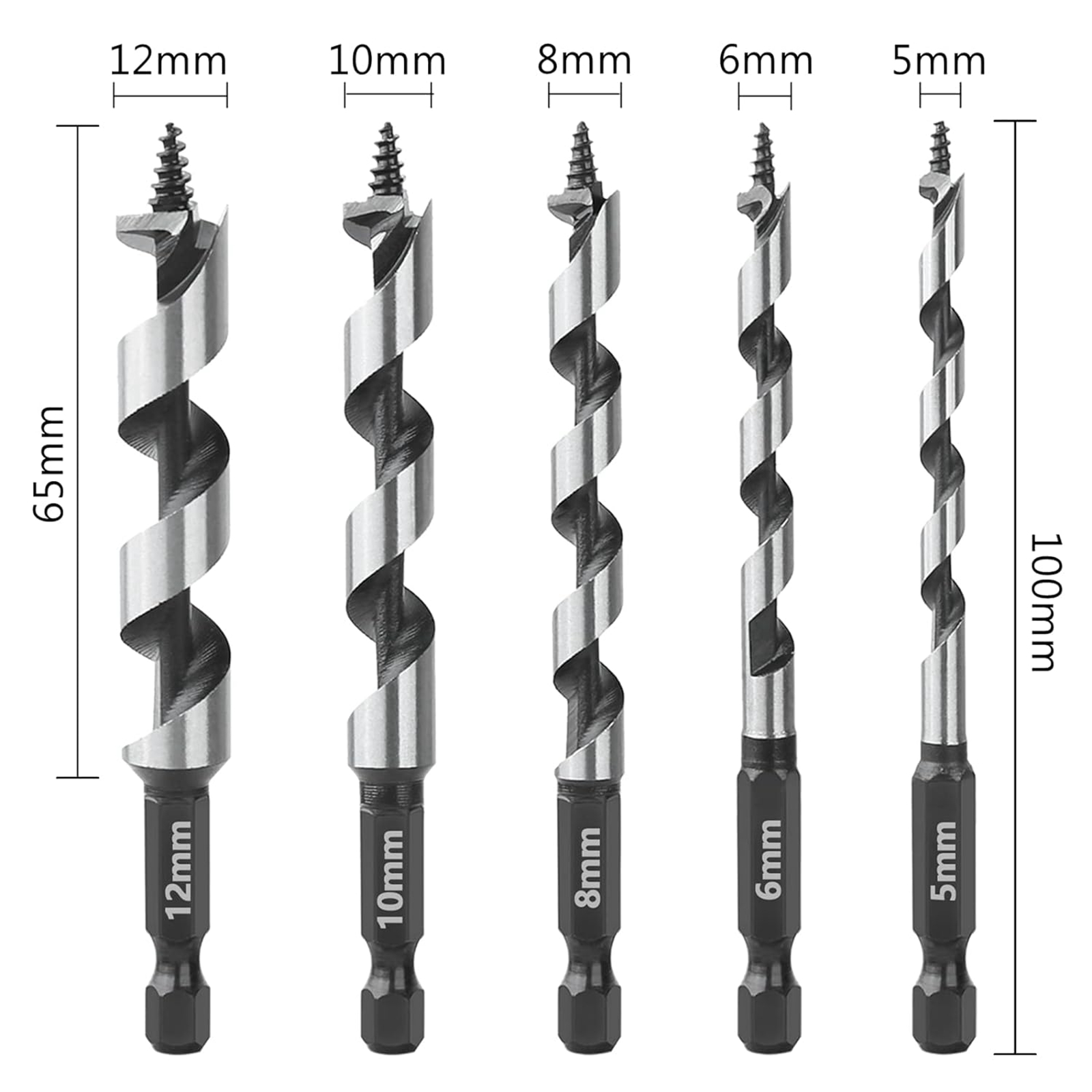 HEDA 5 ชิ้น 5/6/8/10/12 มิลลิเมตรไม้เรือเจาะสว่าน Bits 1/4 ''Hex Qucik เปลี่ยน Shank HCS สําหรับ Soft Hard ไม้รู