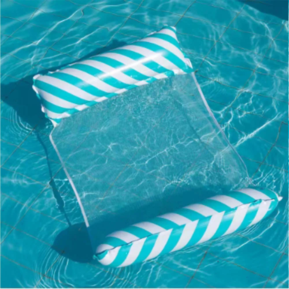 Sillón inflable plegable a rayas, adecuado para fiestas en la piscina y camas flotantes de ocio en la playa con respaldo de red