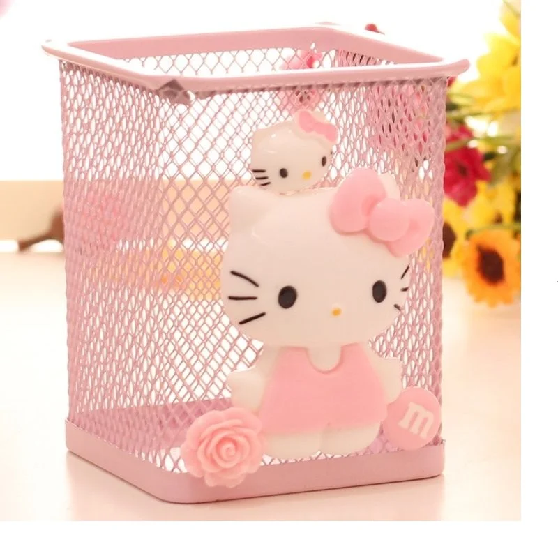 Tempat Pena Hello Kitty Ornamen Desktop Logam Lucu Pena Penyimpanan Puing-puing Desktop Kotak Penyimpanan Kartun Siswa Perempuan Ember