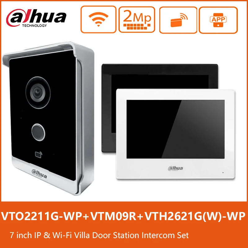 Dahua 7 polegada wifi monitor de toque VTH2621G-WP sem fio vídeo porteiro campainha VTO2211G-WP estação 1080p poe sistema intercom kit