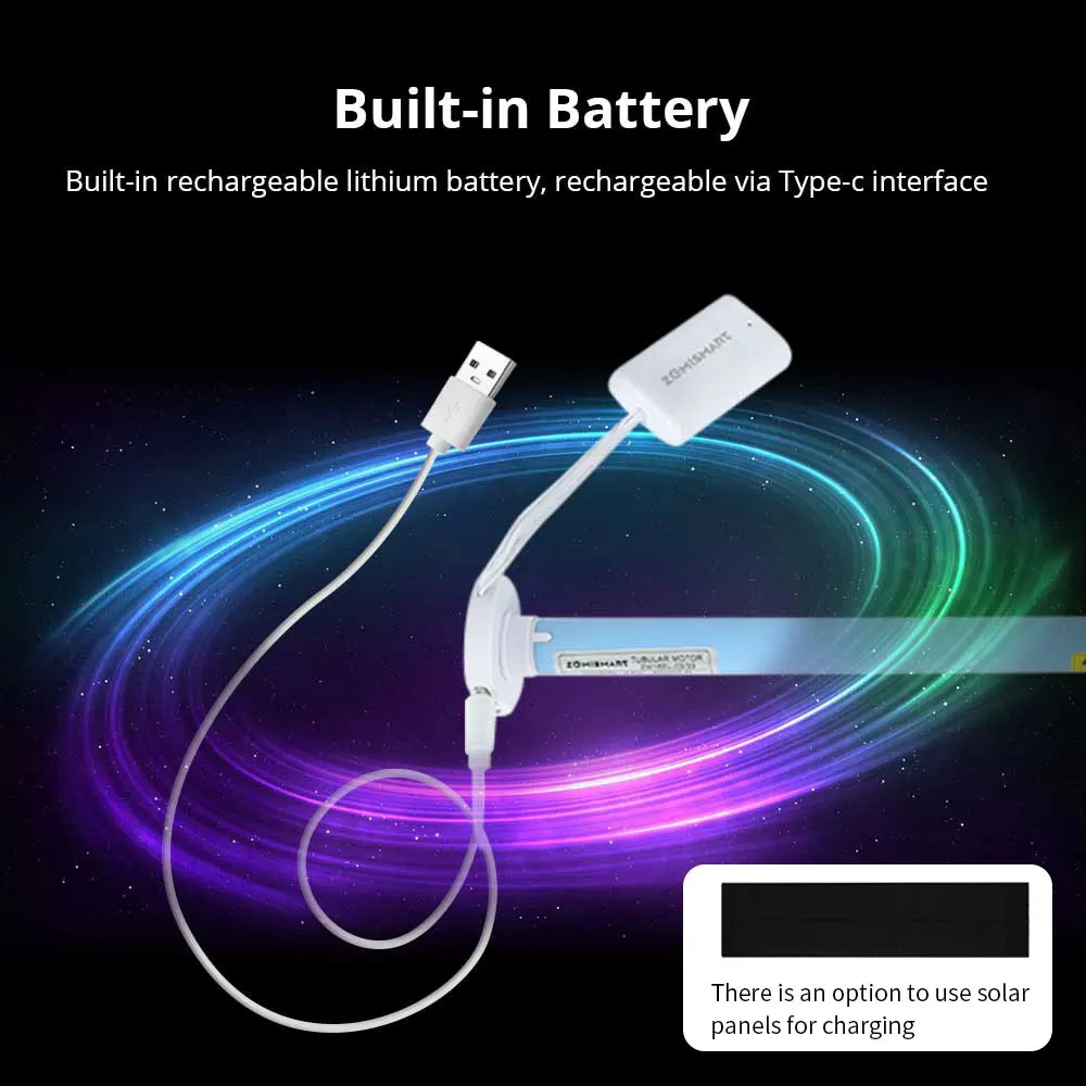 Zemismart-Motor de persianas enrollables Zigbee para tubo de 17mm, 25mm y 28mm, Motor de cortina recargable, funciona con Tuya, Alexa y Google Home