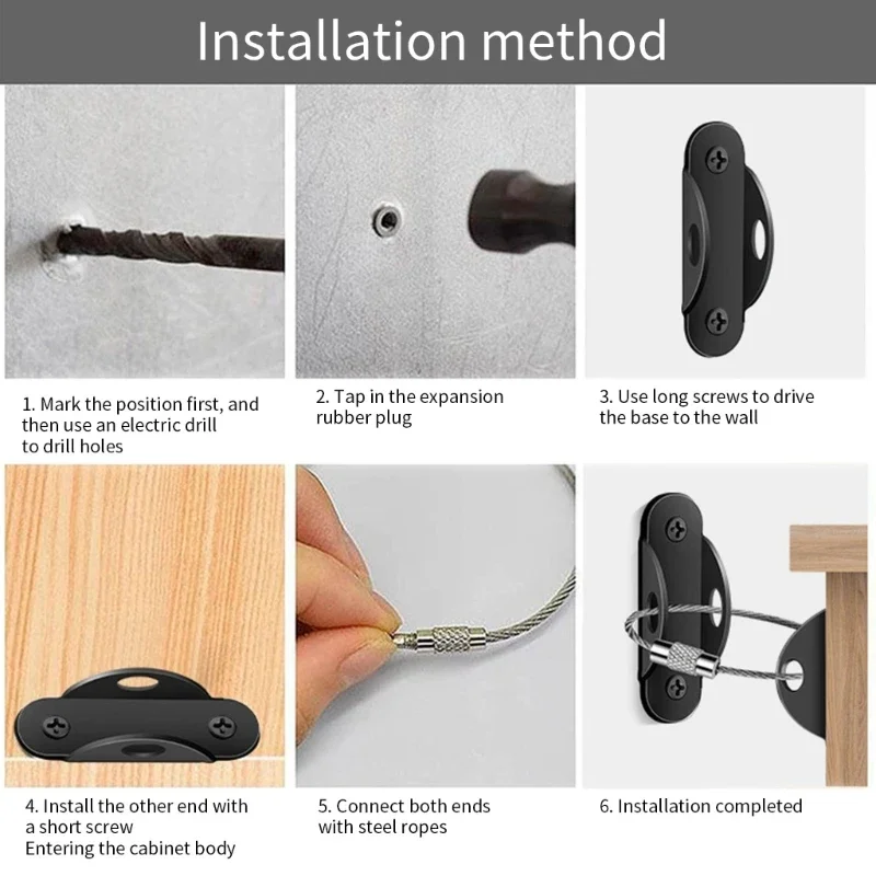 2 Chiếc Thép Không Gỉ Chống Đầu Đồ Nội Thất Mỏ Đồ Nội Thất Tường Dây An Toàn Nặng Rơi Đồ Nội Thất Phòng Chống Dây