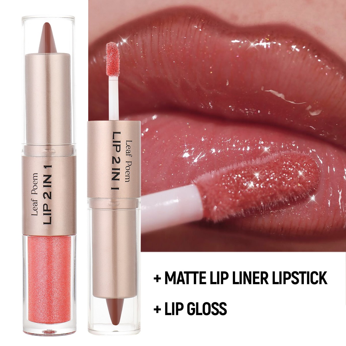 2IN1 Tapered Gradient Lipliner Pen Nude Brown Mirror Glass Lip Gloss Matte Lip Liner Waterproof Lip Contour Non Stick Makeup