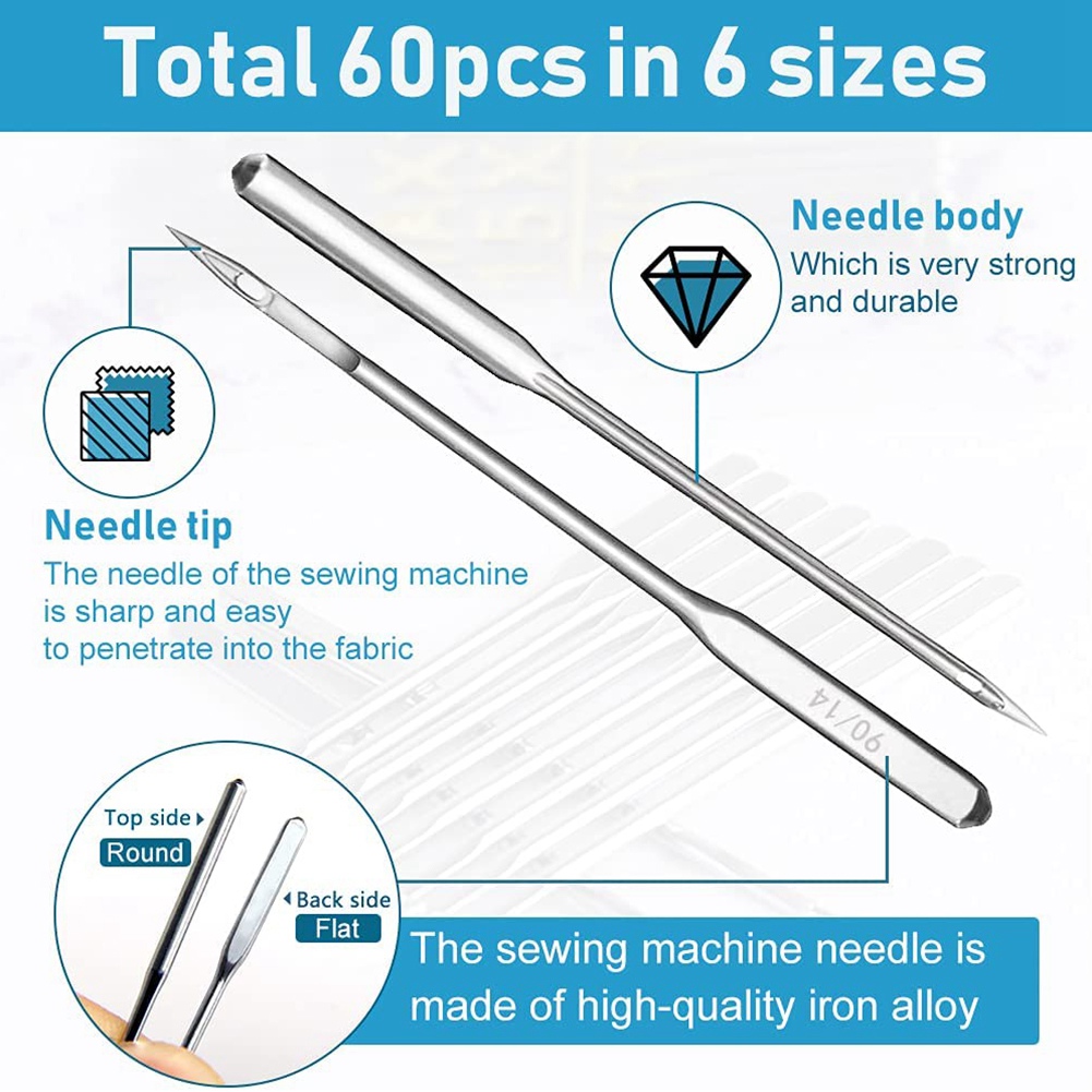Sewing Machine Needles, 60Pcs Universal Ballpoint Sewing Machine Needles Sewing Machine Accessories for Denim Jeans