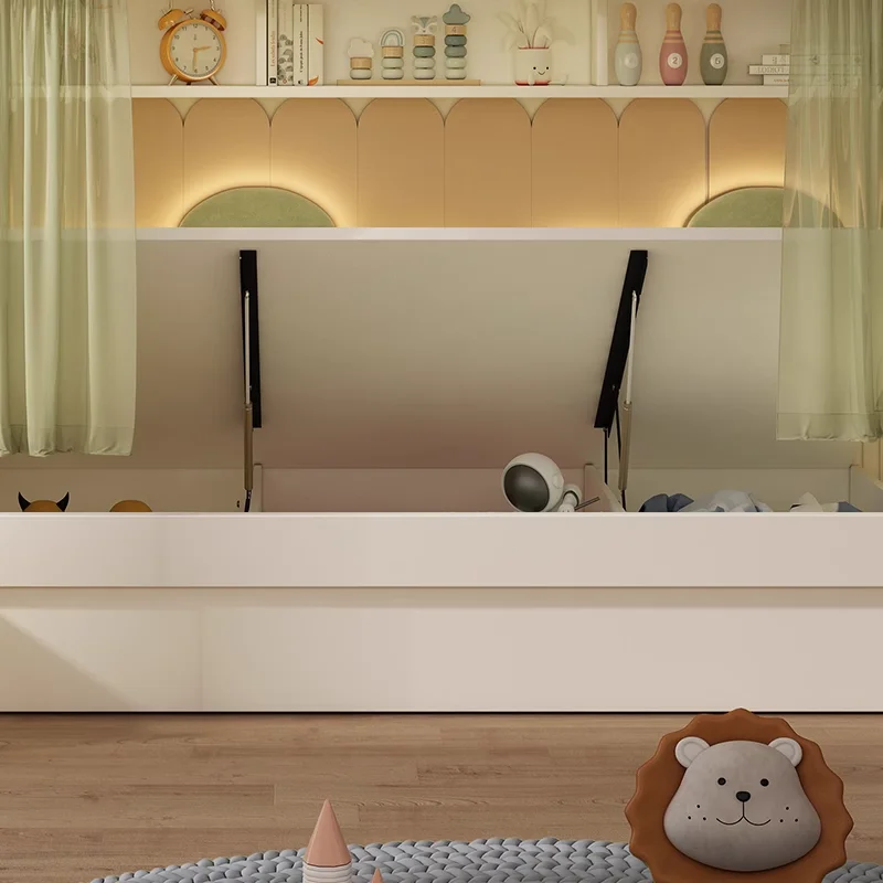 Letto a castello per bambini dal design unico, letto multifunzionale in legno di gomma castello con scivolo, armadietto con scaletta, guardrail alto