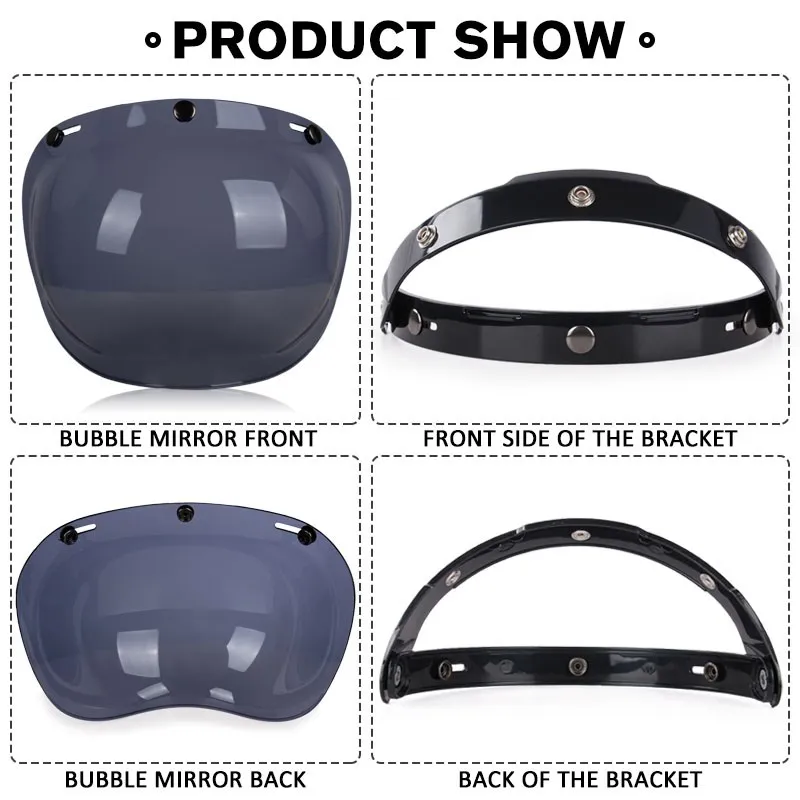 Autentyczny kask motocyklowy Bubble Mirror z trzema guzikami w stylu retro Soczewki do kasku Bubble Shield Visors Akcesoria do kasku