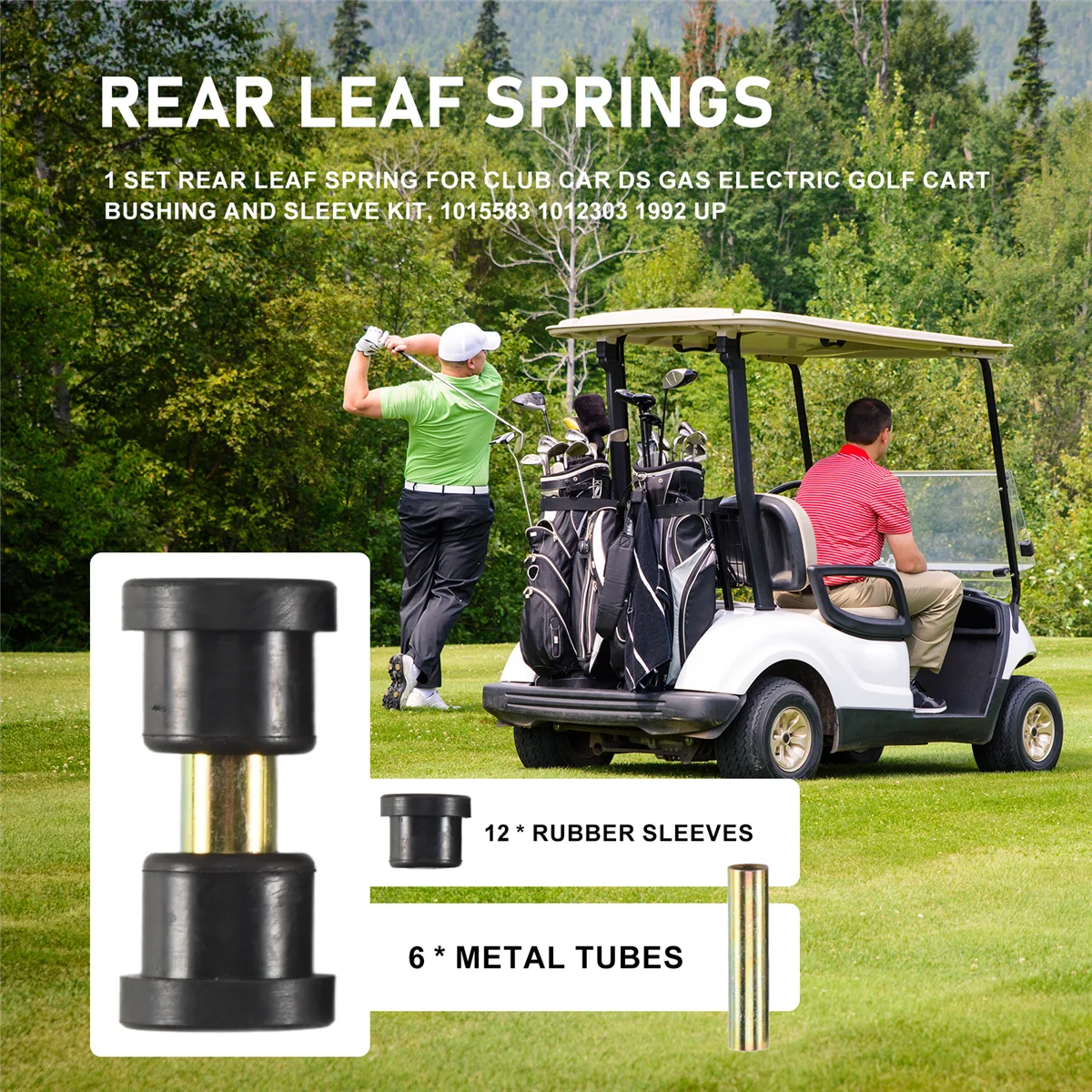 BABQ 1 Set Rear Leaf Spring for Club Car DS Gas Electric Golf Cart Bushing and Sleeve Kit, 1015583 1012303 1992 Up