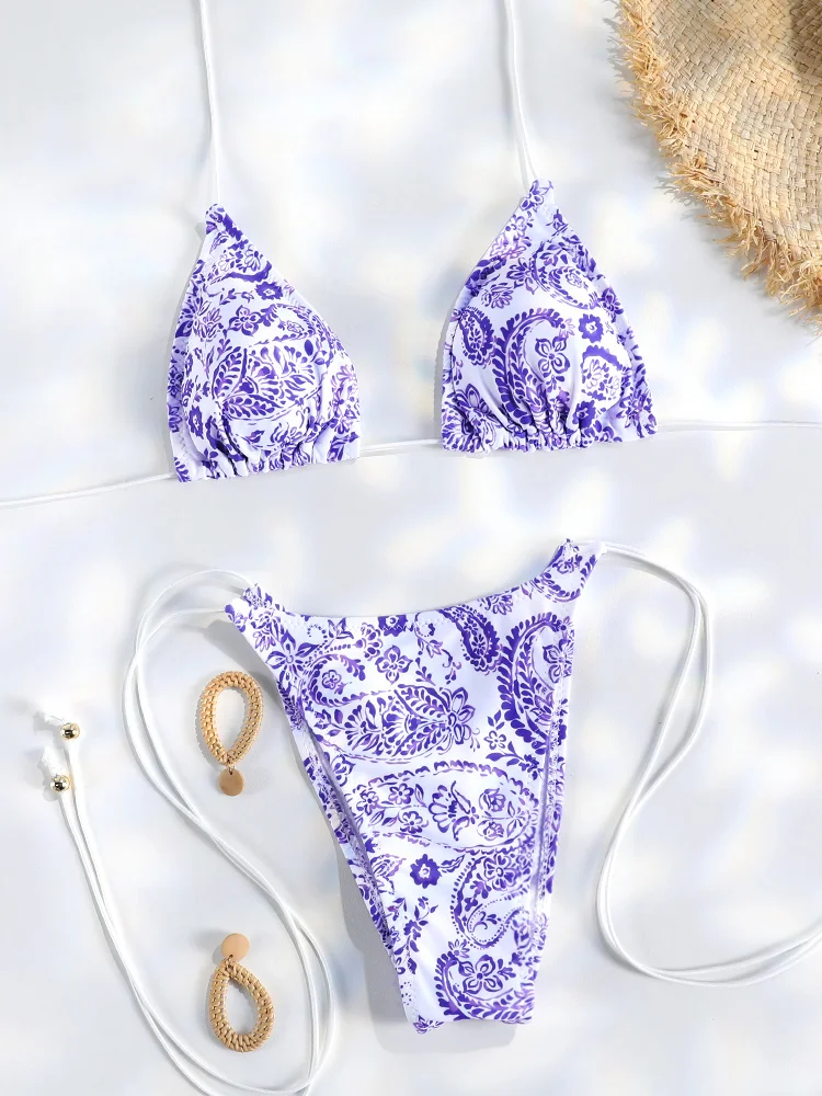 Sexy Triangle Mini Bikini ensembles Micro tongs maillot de bain femmes maillot de bain Biquini pansements de plage maillot de bain imprimé string Bikini