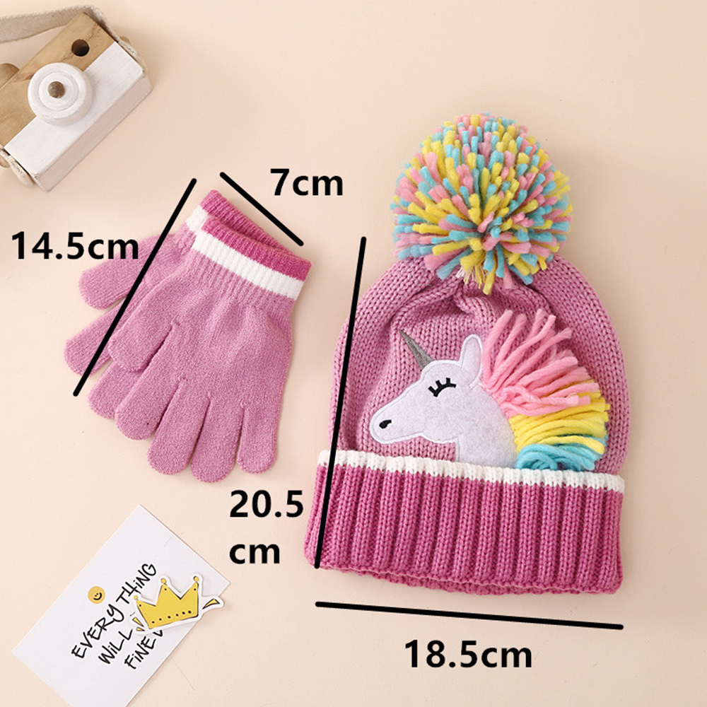 Bonés de inverno das crianças dos desenhos animados unicórnio malha chapéu luvas conjunto inverno meninas quente gorro mitten conjunto para crianças 2-6 anos