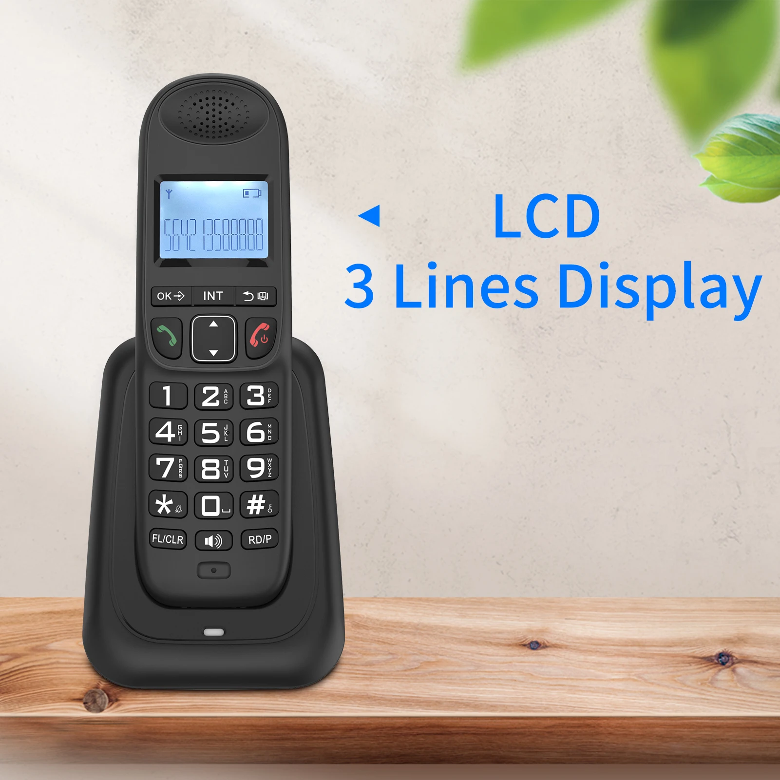 Sistema de telefone sem fio expansível com 3 linhas de exibição ID do chamador Chamadas mãos-livres Interfone Conferência Chamada Função de mudo