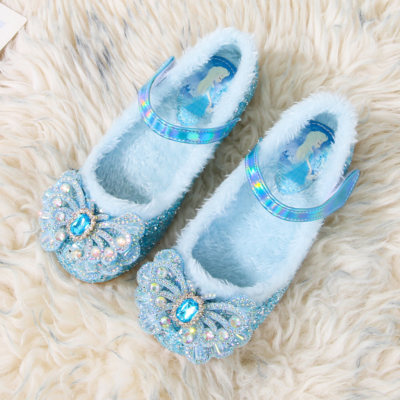 Disney Herbst Mode Perle Bogen Strass Gefrorene Elsa Prinzessin Mädchen Schuhe Flache Kinder Prinzessin Warme Winter Schuhe Größe 23-36