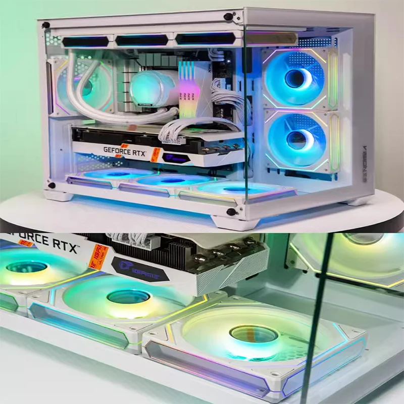 ICE Whale Prism 6PRO ARGB PC Case Fan 12cm 3-sided Infinite Mirror 5V 3PIN Motherboard Lighting Sync 4PIN PWM Silent Cooling Fan