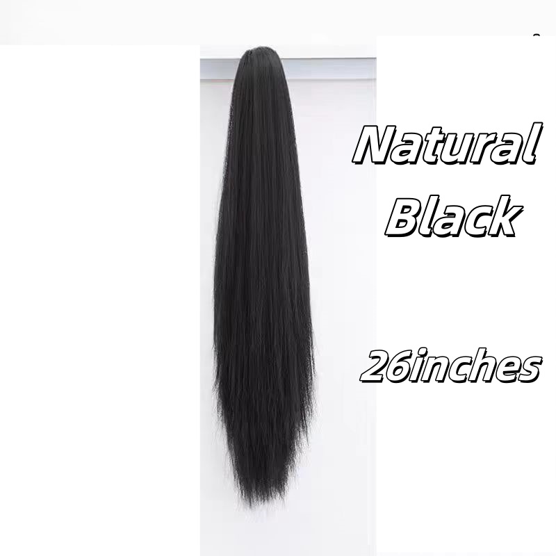 Synthetische pruik, paardenstaartclip, extra lang temperament, natuurlijk lang haar, ultralichte en hoge paardenstaart, lang steil haar