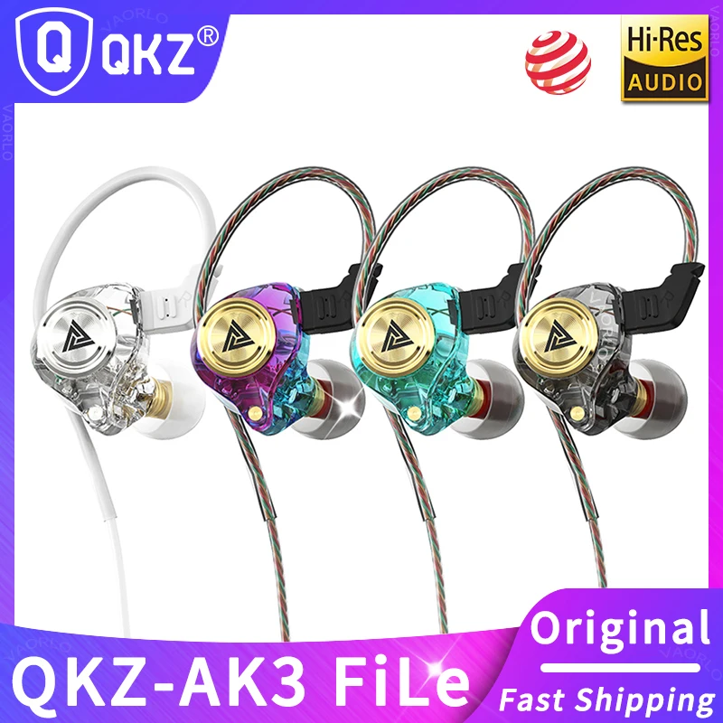 QKZ AK3 FiLe Auricolare cablato con microfono HiFi Monitor musicale Cuffie per bassi Cuffie con cancellazione del rumore per auricolari da gioco sportivi
