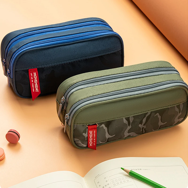 Estojo camuflado do exército, grande capacidade, bolsa de lápis, zíper duplo, bolsa de lona, volta às aulas, material de papelaria, presente