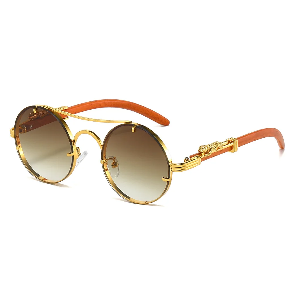 Lunettes de soleil rondes Vintage pour hommes et femmes, marque de luxe de styliste guépard en métal, lunettes décontractées UV400
