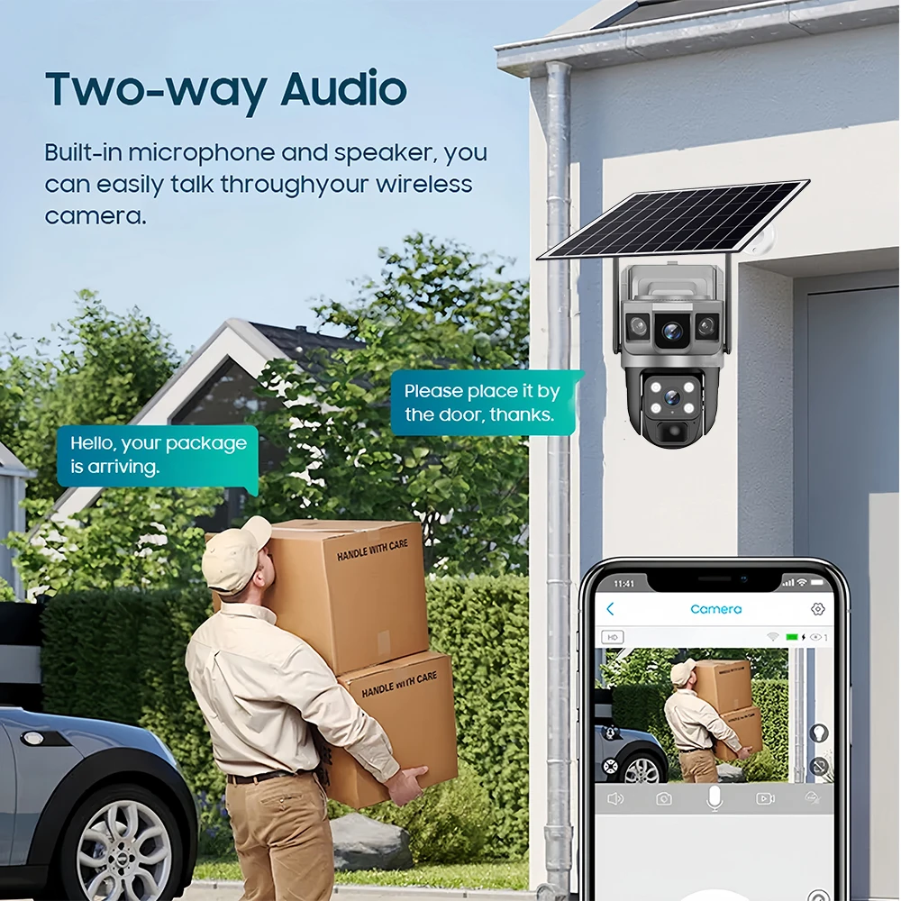 Telecamera solare esterna 12MP 6K Triplo schermo WIFI Monitor di rete wireless V380Pro IP66 PIR Telecamera CCTV di sicurezza per rilevamento umano