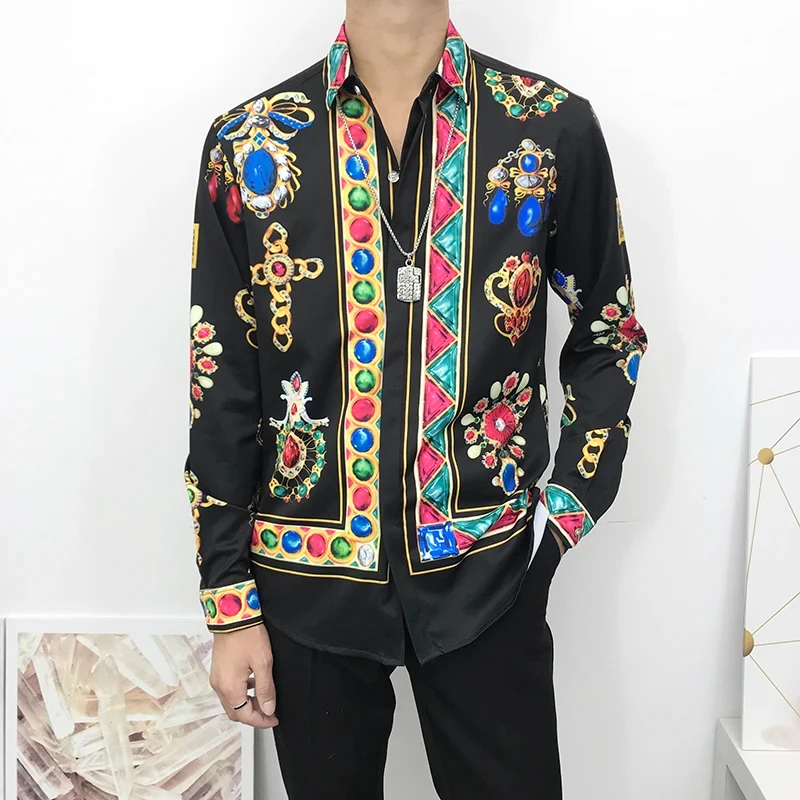 Lässiges Gold-Retro-Druckhemd, Sommer-Herren-Langarmhemd, 3D-gedrucktes Revershemd, Herren- und Damenmode-Hemd mit langen Ärmeln