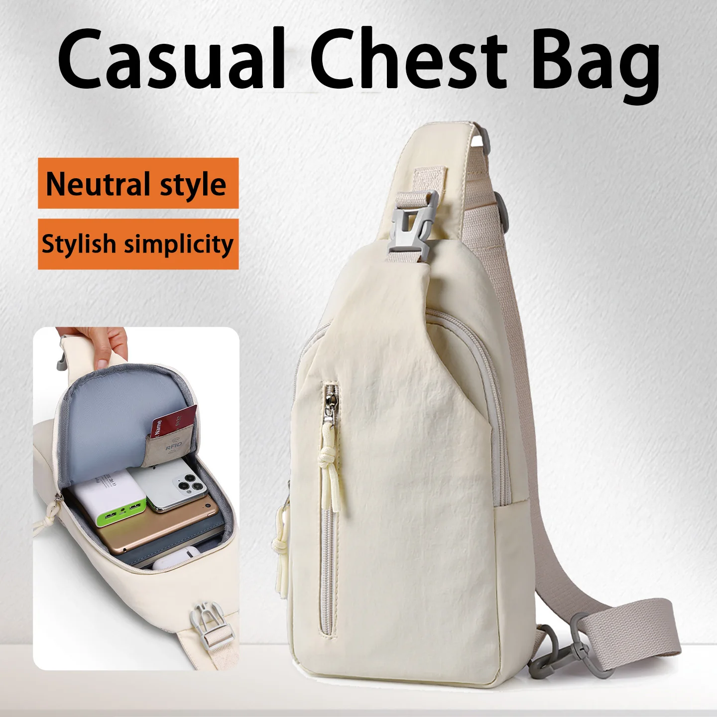 Modelos quentes de homens e mulheres com os mesmos modelos de bolsa transversal casual, bolsa de peito de nylon de grande capacidade, deslocamento, viagens