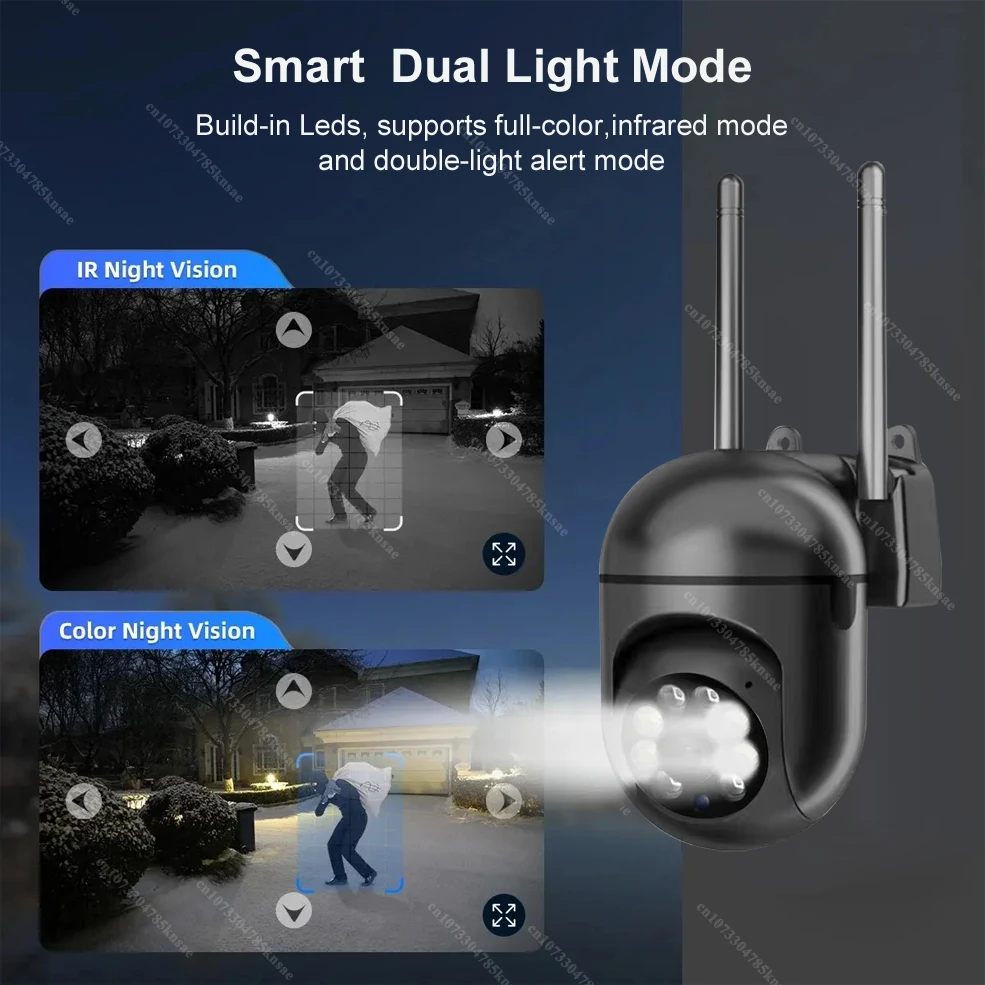 Telecamera IP WiFi 2.4G PTZ Telecamera di videosorveglianza di sicurezza Rilevazione umana Monitoraggio automatico Visione notturna Impermeabilizzazione esterna