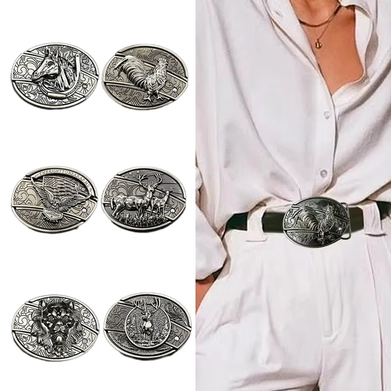 Fivela de cinto de metal vintage para homens punk ocidental cowboy cintura cinta elegante gravado animal fivela novidade fivelas acessórios