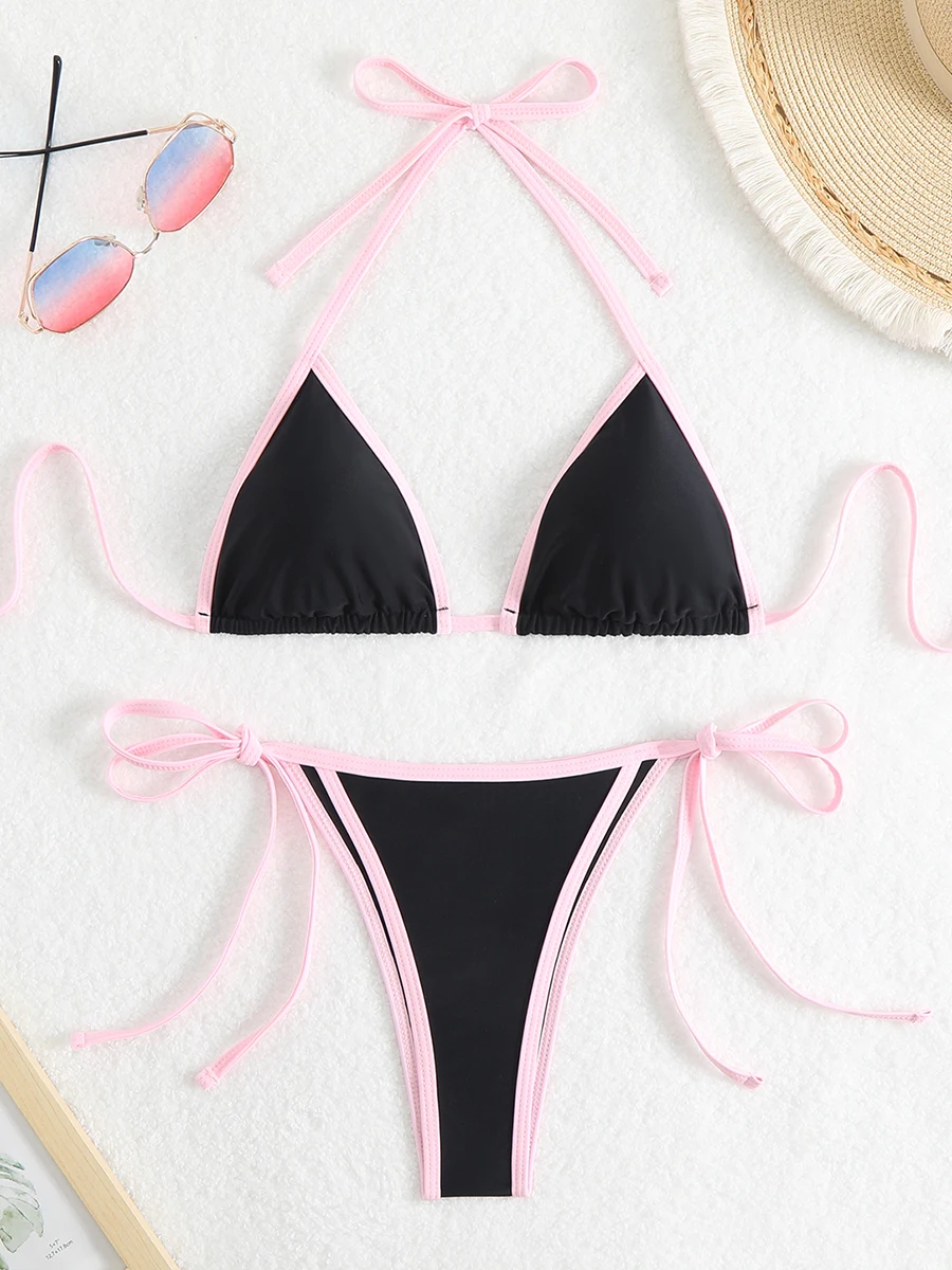 Maillot de bain brésilien sexy, triangle, col licou, string, pour femmes, baigneuses, vêtements de plage, 2025