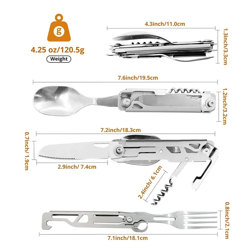 พับช้อนส้อม Multi-Function แบบพกพามีดช้อนส้อมที่เปิดขวดที่เปิด Camping อุปกรณ์สําหรับปิกนิก