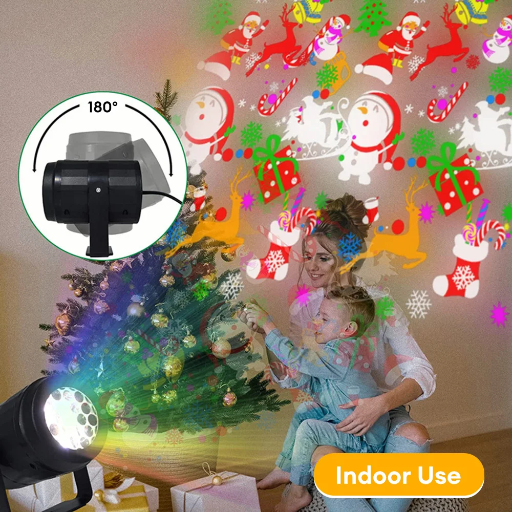 Christmas LED Snowflake Projector Light 16 Patterns Rotating Xmas Pattern USB Power Stage Light for Xmas Wedding Party Decor