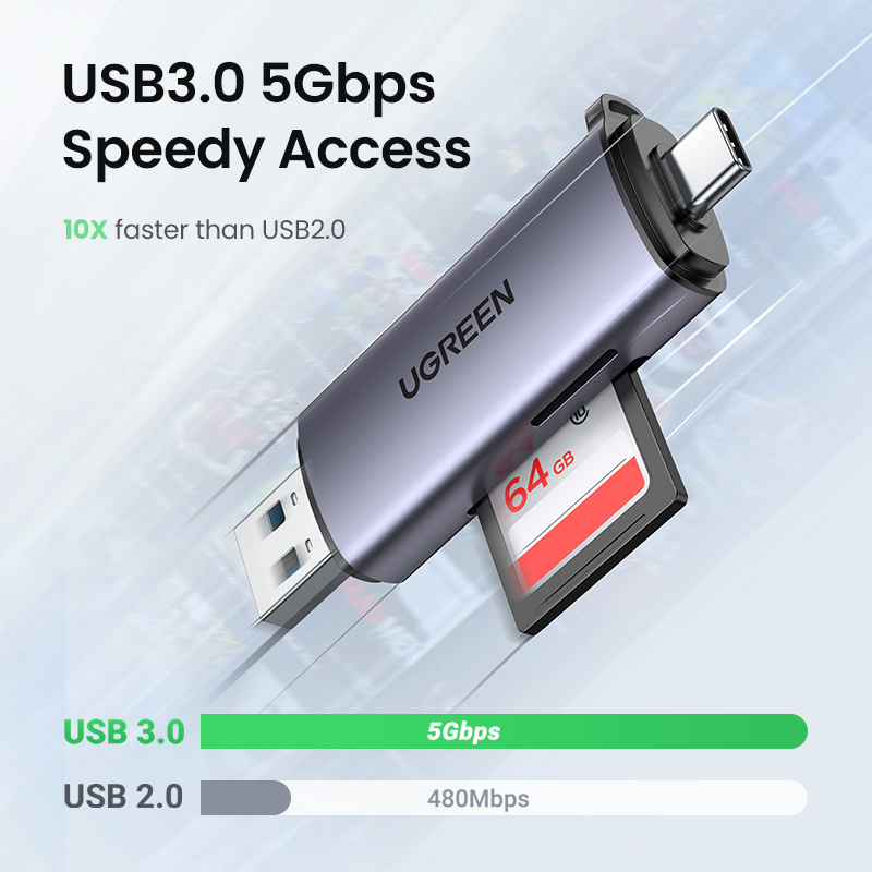 UgreenカードリーダーUSB3.0 & usb cにsd microsd tfサンダーボルト3 pcのラップトップアクセサリースマートメモリカードリーダーsdカードアダプタ