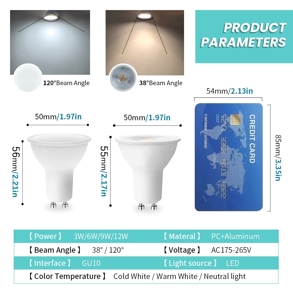 6PCS LED Spot Light GU10 AC220V AC175-265V 120/38 Degree LED Lighting No Flicker Light 3W 6W 9W 12W Replaceable 50W Halogen Lamp