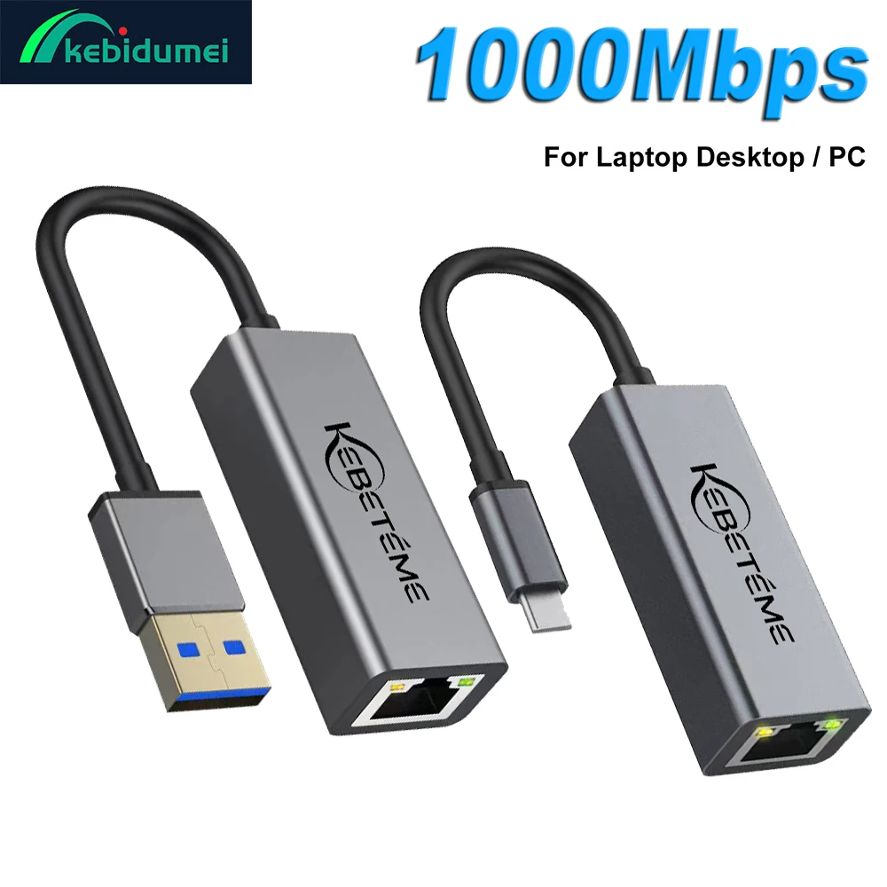 Kebidumei adaptador ethernet usb 1000mbps, placa de rede usb 3.0 para usb rj45 lan para pc macbook win 10/11 xiaomi ethernet cabo usb