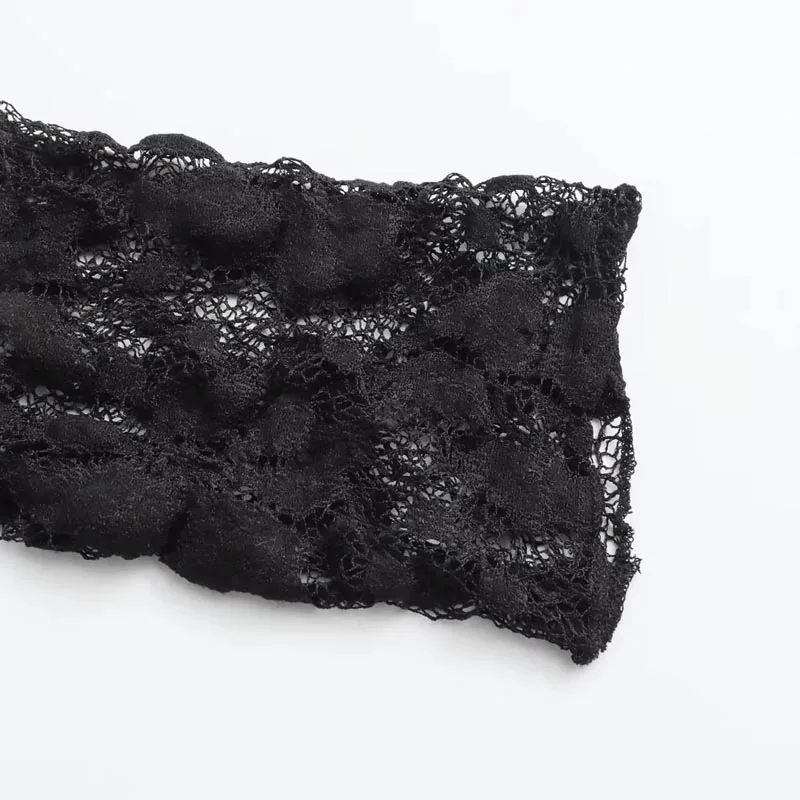 TRAF ลูกไม้ชุดบอดี้สูทผู้หญิงฤดูใบไม้ร่วงสีดํา Cutwork O-คอยาวแขนยาว Spandex เซ็กซี่ชุดชั้นในสําหรับ Fine ผู้หญิง