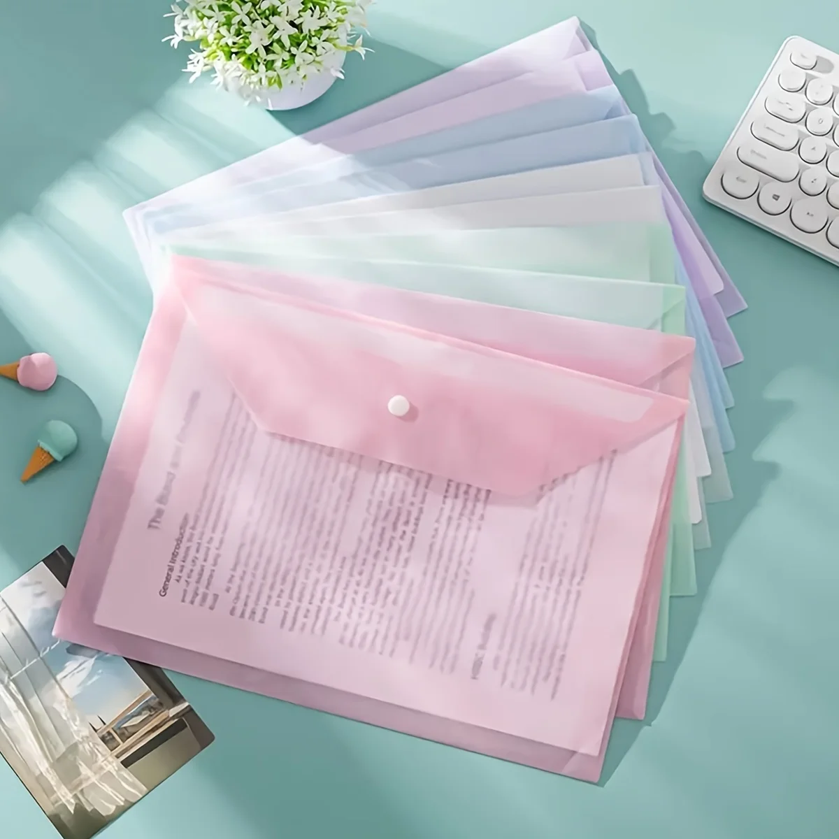 10pcs Morandi color file bag Plastic 16C A4 paper storage folder Transparent portfolio School and office binders