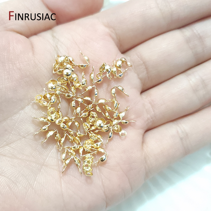 3Mm/4Mm Calotte Lọn Uốn Đính Hạt Đầu Nút Thắt Bao Tiếp Tế Cho Trang Sức Mạ Vàng 14K Cổng Kết Nối Kẹp khóa Phụ Kiện Thành Phần