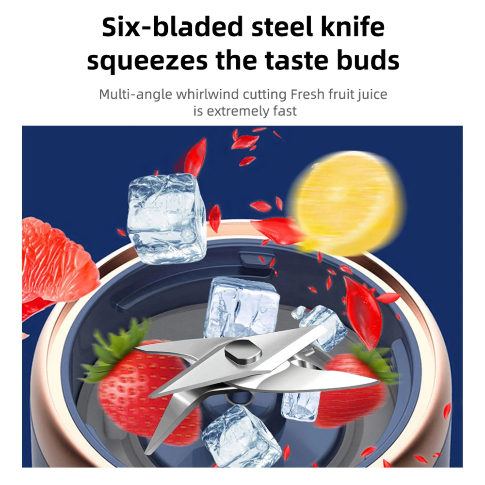 Taza exprimidora eléctrica de 6 hojas, 2 tazas para viaje, mezclador exprimidor portátil, carga Usb, zumo de fruta fresca, licuadora Personal