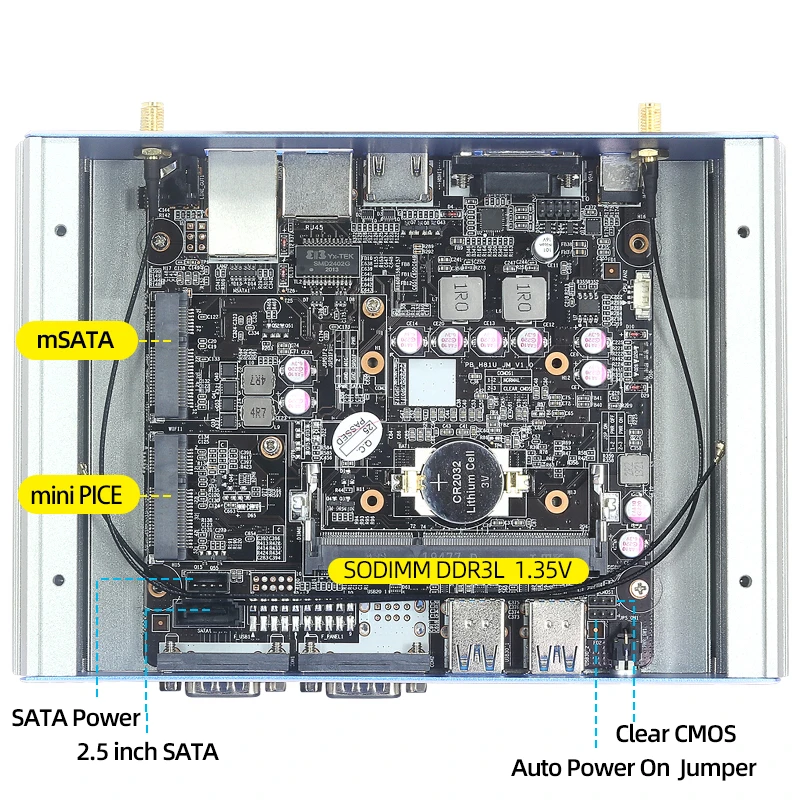 XCY Fanless IPC Intel i7-5500U Mini PC Windows 10 Ubuntu 2x RS232 DB9 2x Ethernet 4x USB3.0 Mini PCIe HDMI VGA PC Industrial