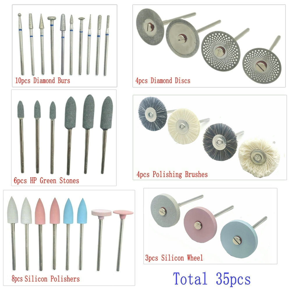 歯科技工所-HP研磨キット,セラミック磁器研磨,歯科医ツール,ダイヤモンドバー,ブラシ材料,1セットあたり35個