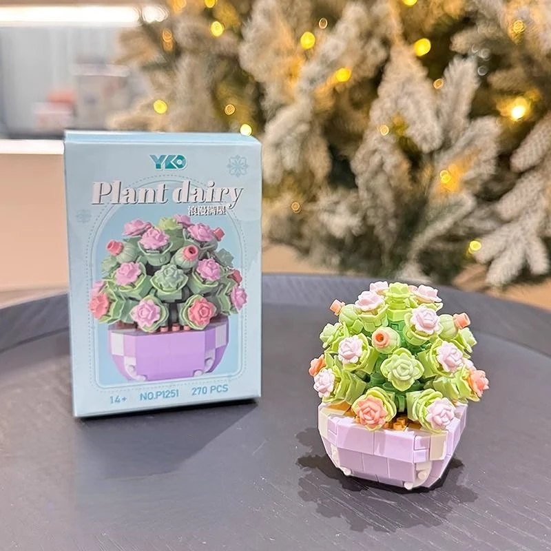 Blocos de construção de suculentas de flores, instruções de árvore de bonsai eterna, tijolos românticos de jardins, modelo de plantas em vasos diy, kits para crianças