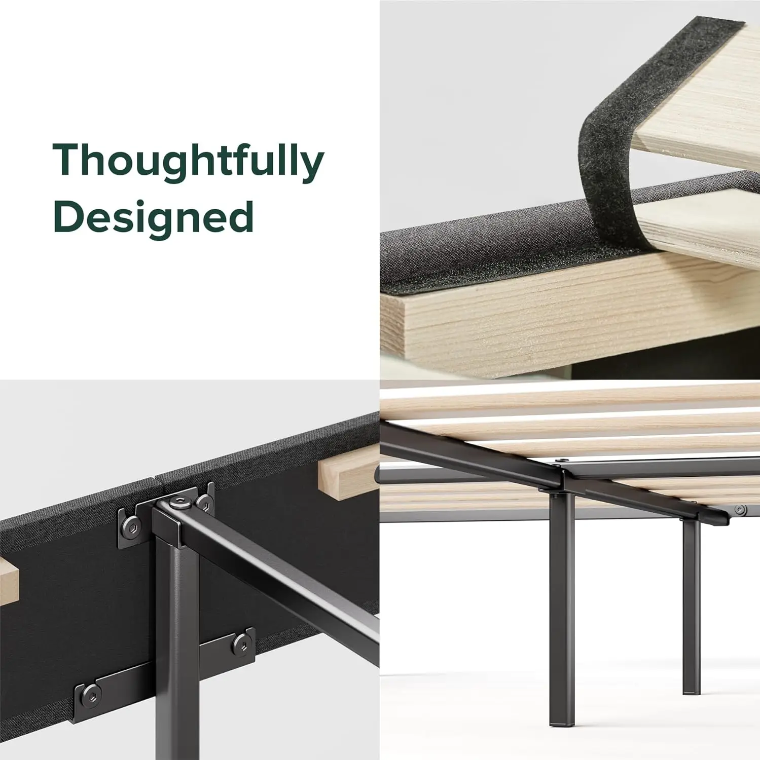 Maya Double Bed Frame  Bed 135 x 190 cm  30cm Height  Upholstered platform bed frame with Headboard  Wooden slat suppo