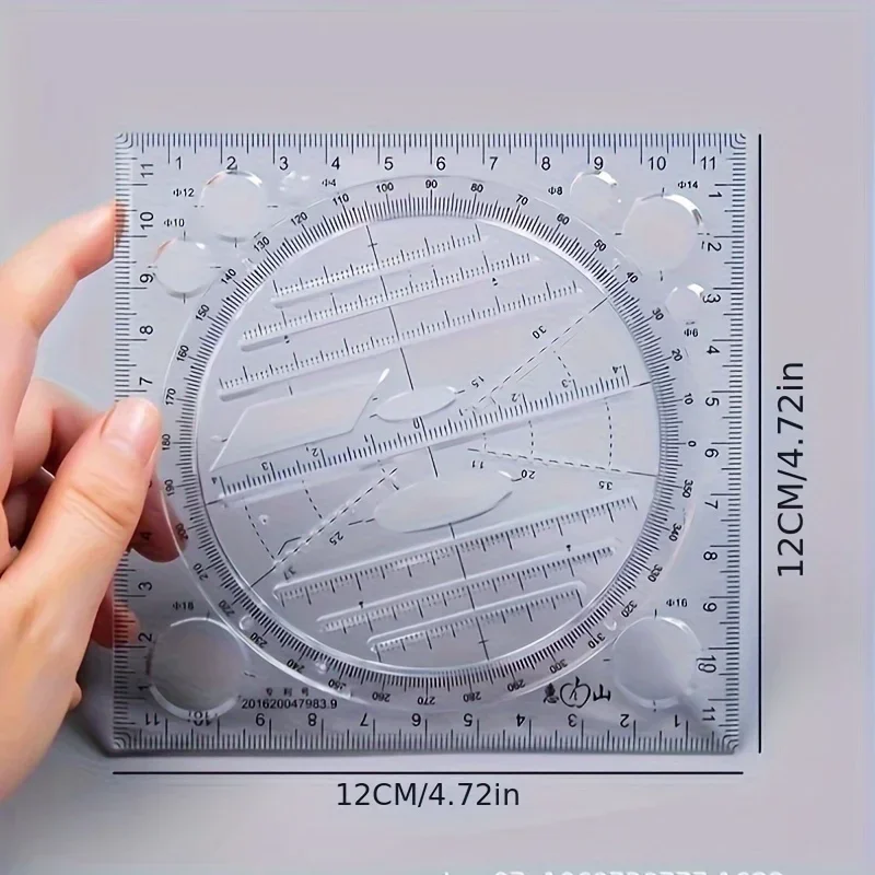 1pc/2pcs Multifunctional Rotatable Drawing Template Geometric Measuring Tool for Painting and Art Design, Office & Student Use